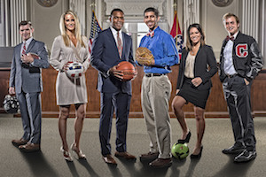 athletes wearing business attire